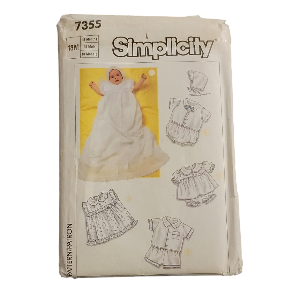 Simplicity 1986 VTG #7355 Babies Christening  Wardrobe Pattern 18mts